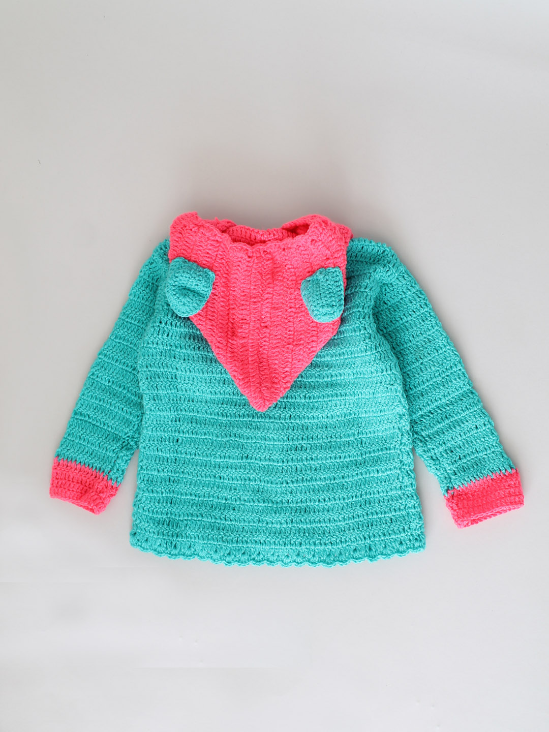 Woonie Handmade Turquoise Hood Sweater for Kids