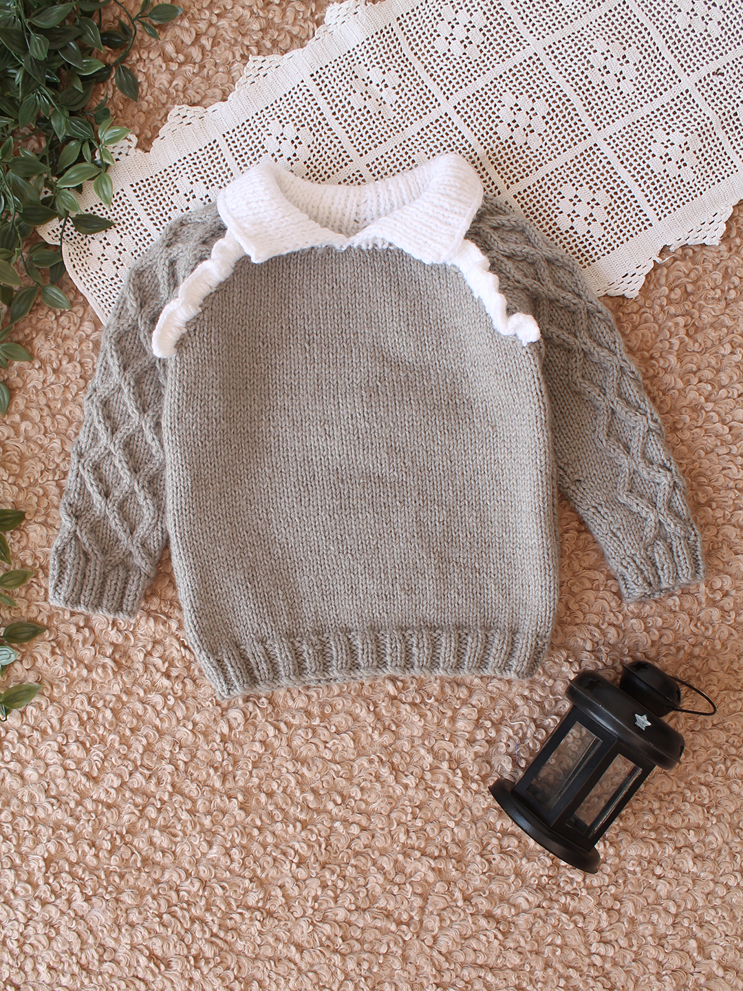 Woonie Handknitted Frill Detailed Sweater - Grey