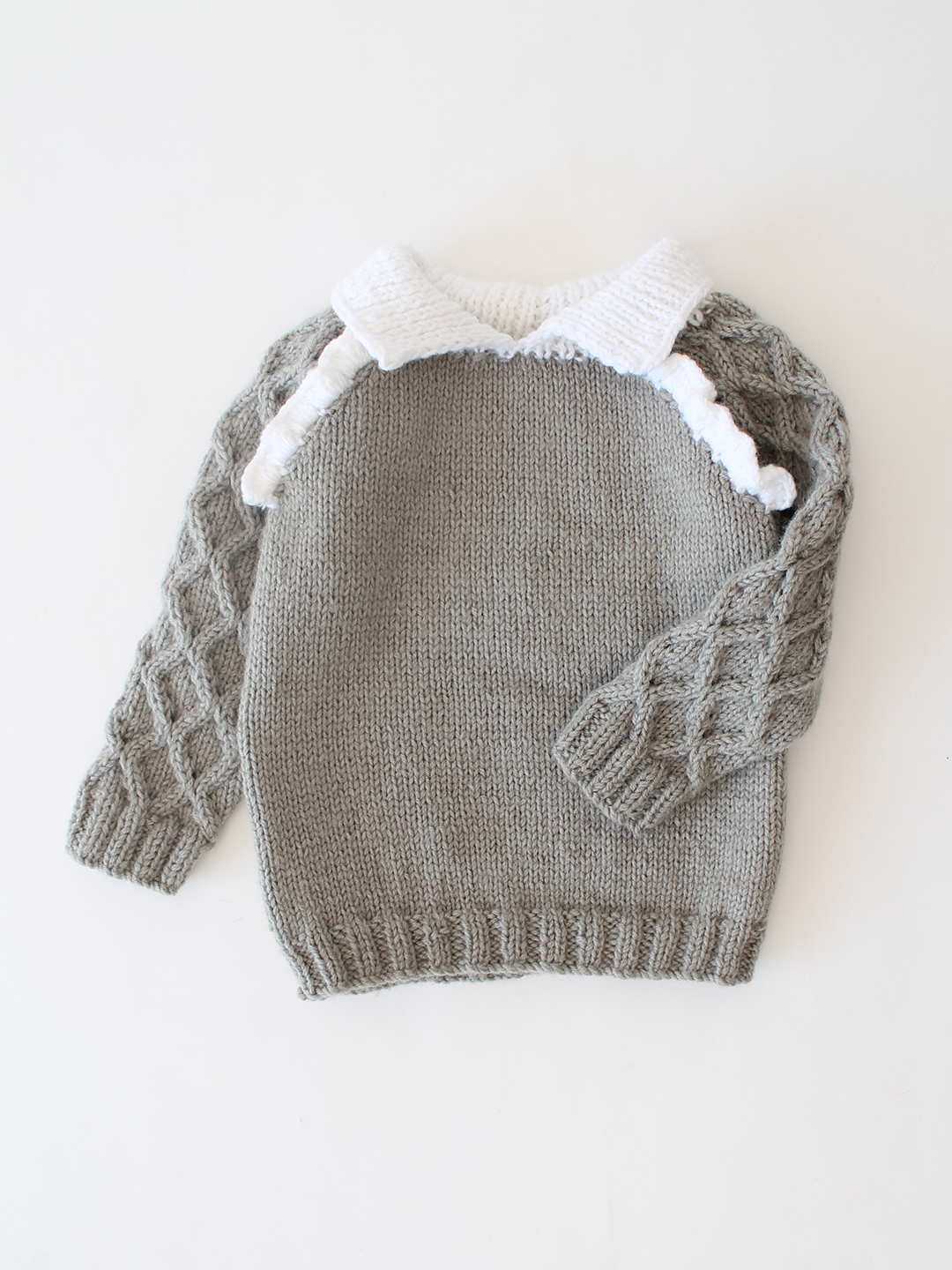 Woonie Handknitted Frill Detailed Sweater - Grey