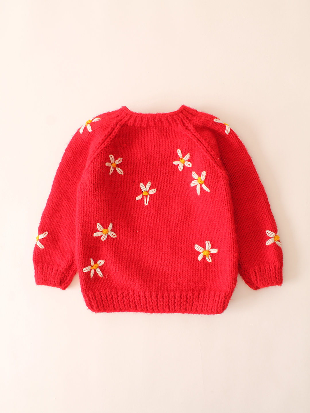 Woonie Handknitted Daisy Floral Embroidered Sweater - Red