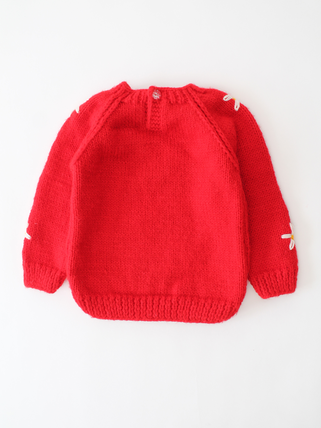 Woonie Handknitted Daisy Floral Embroidered Sweater - Red