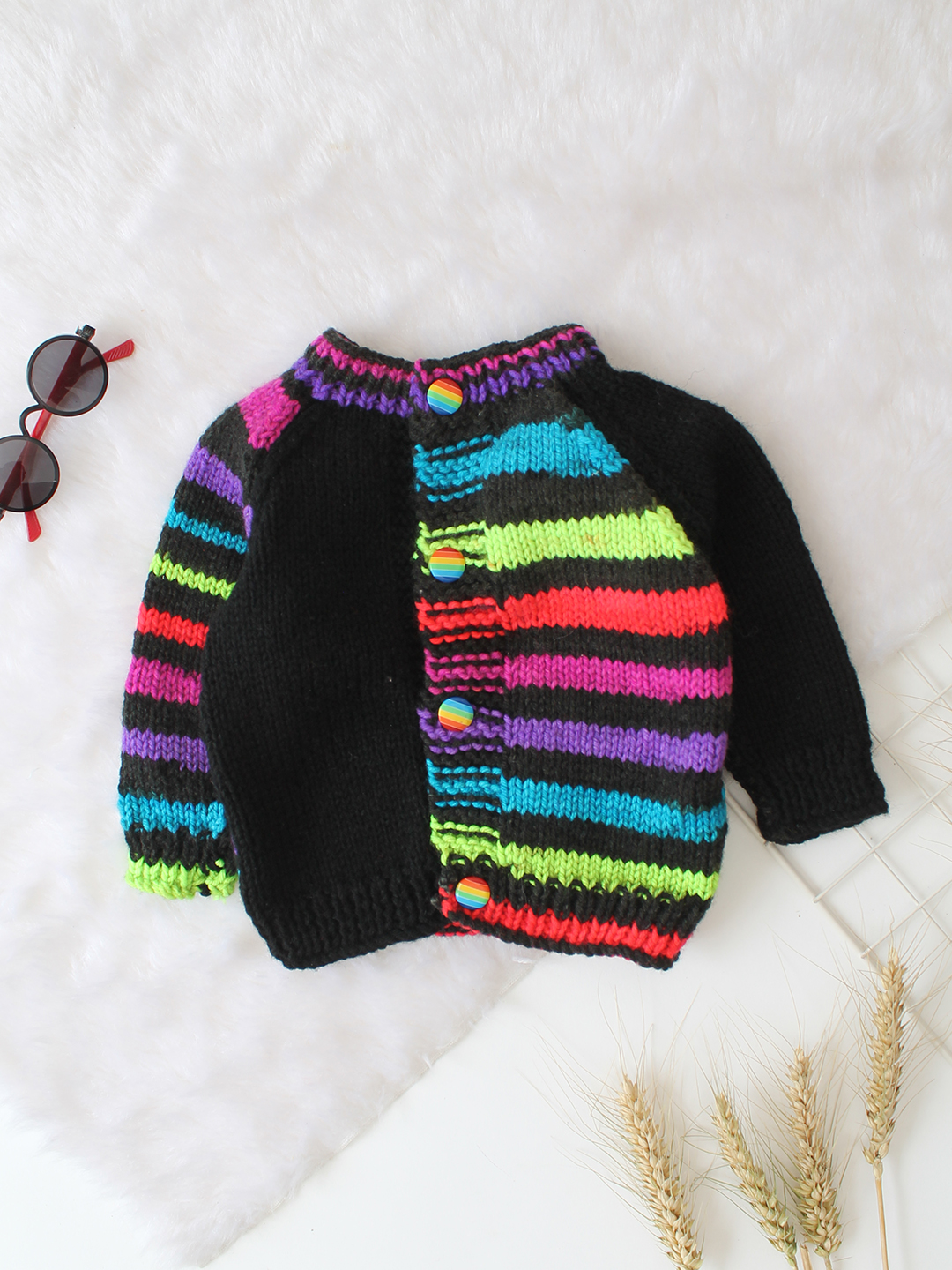 Woonie Handknitted Striped Sweater - Black