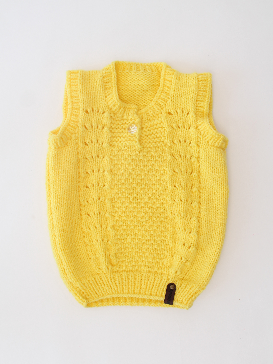 Woonie Handknitted Self Design Sweater Vest - Yellow