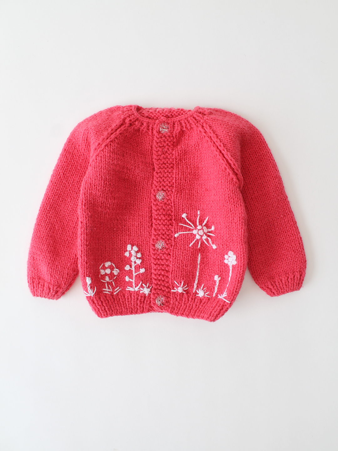 Woonie Handknitted Floral Embroidered Sweater - Pink