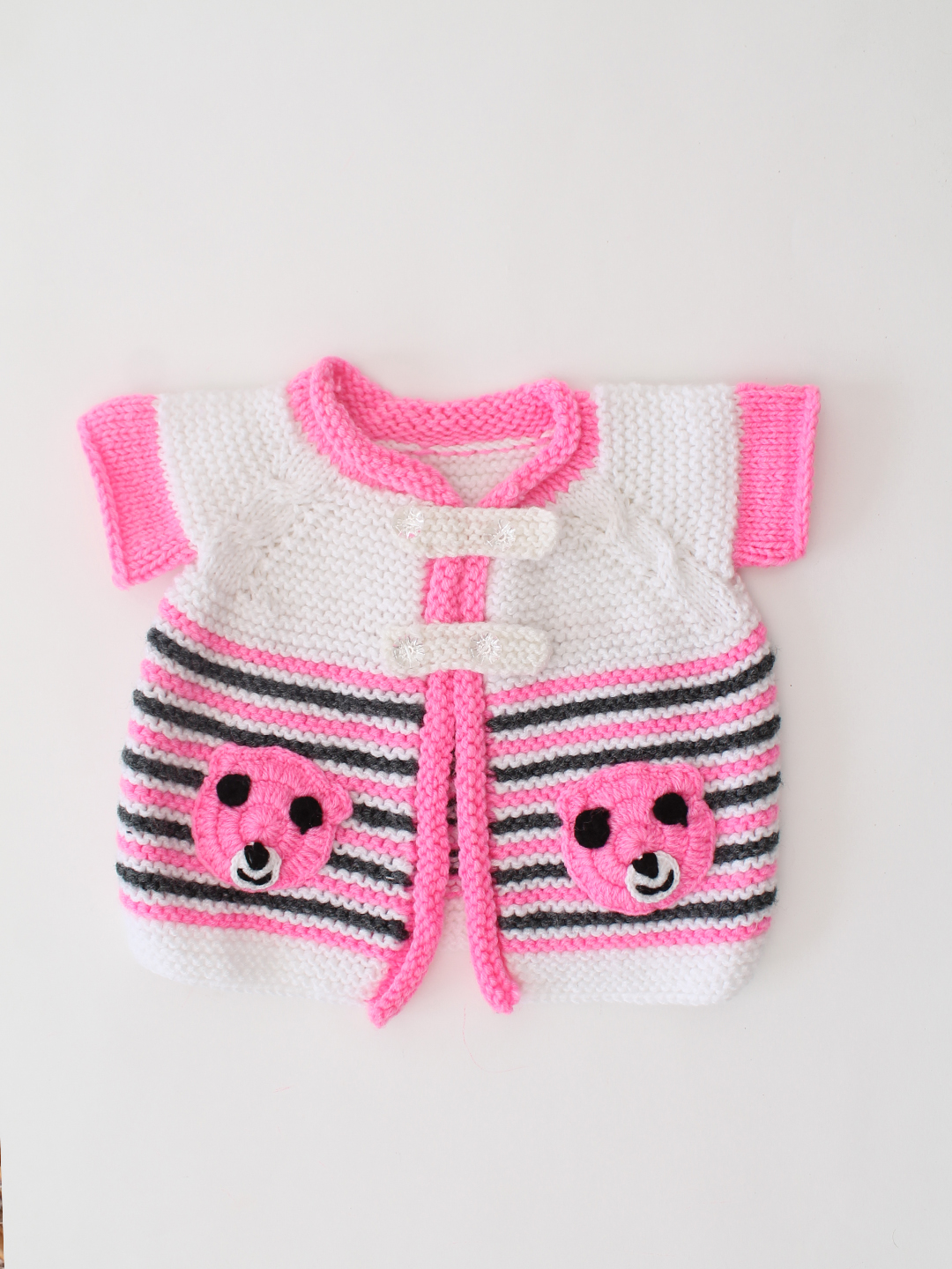 Woonie Handknitted Bear Applique Sweater Vest - Pink