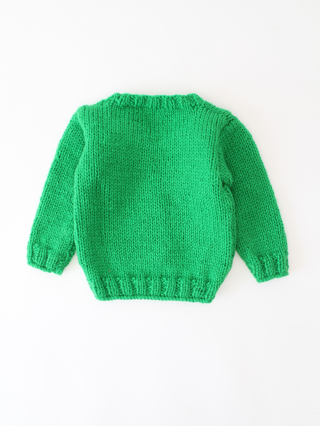 Woonie Handknitted Bee and Flower Embroidered Sweater - Green