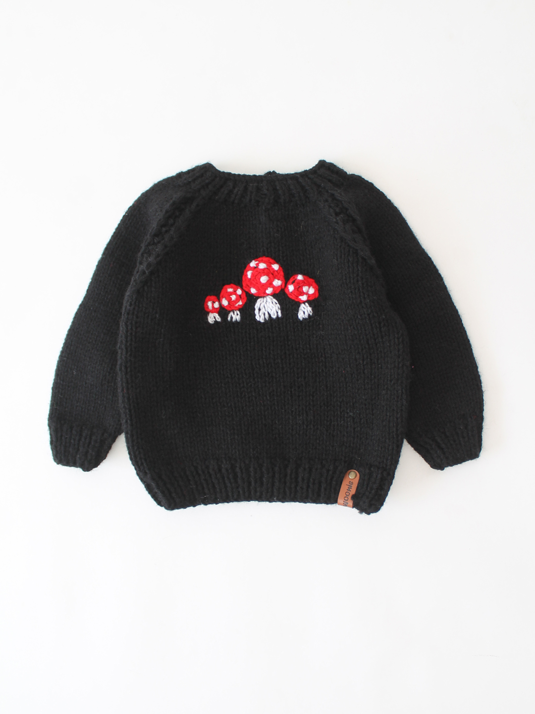 Woonie Handknitted Mushroom Embroidered Sweater - Black