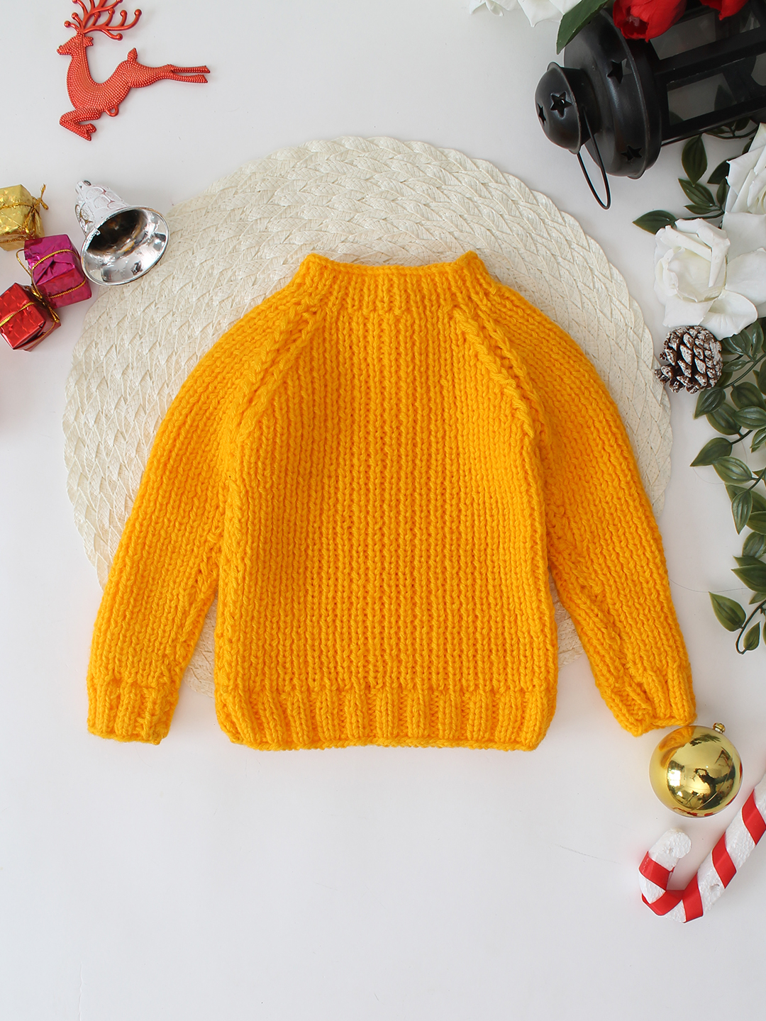 Woonie Handknitted Self Design Sweater - Yellow