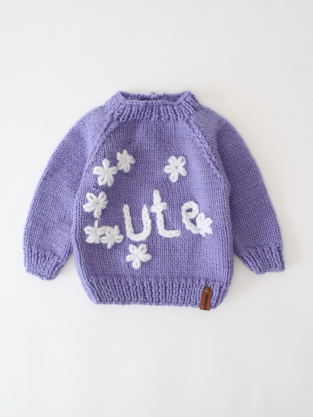 Woonie Handknitted Cute Text Embroidered Sweater - Purple