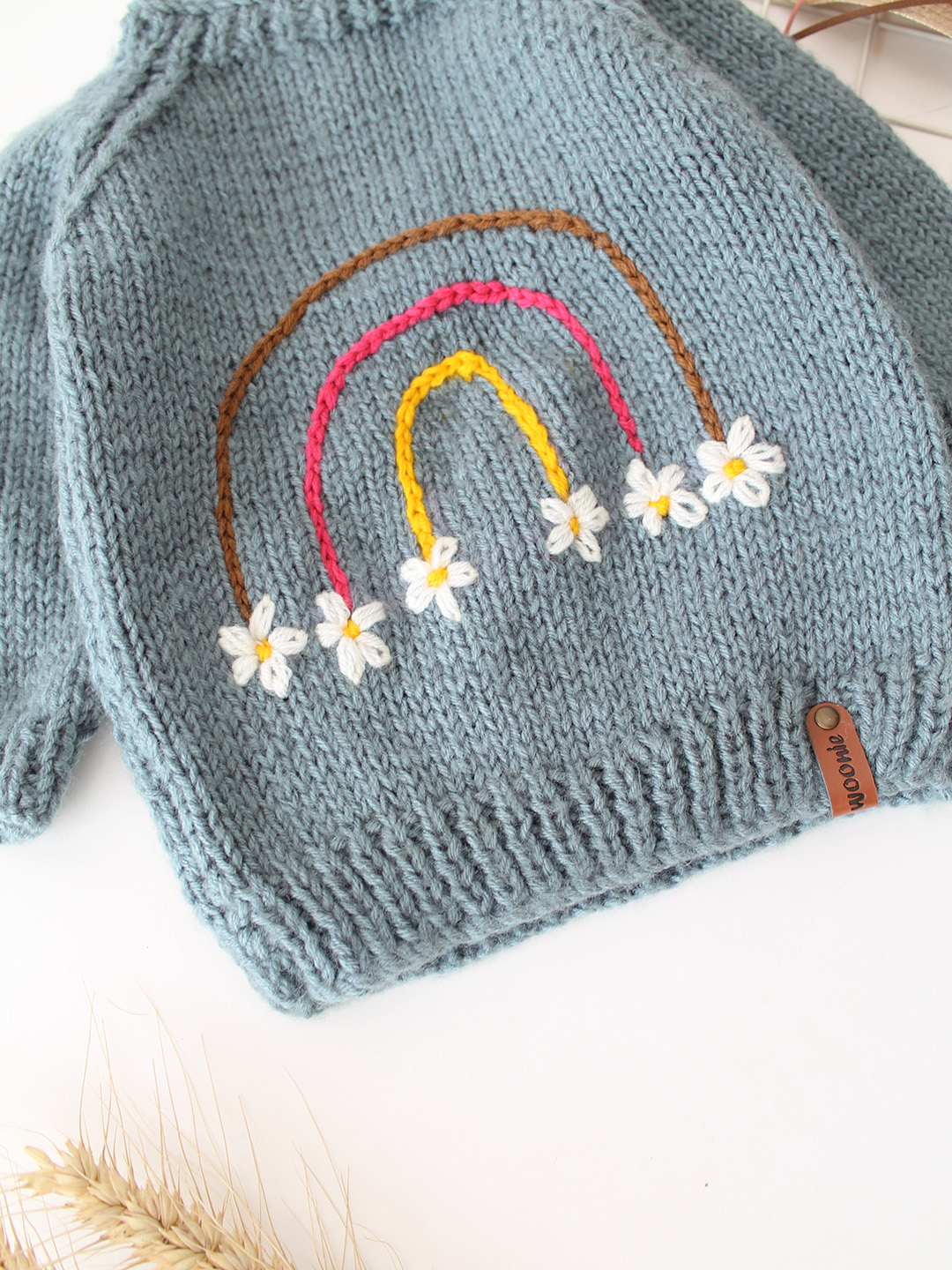 Woonie Handknitted Rainbow Detailed Sweater - Grey