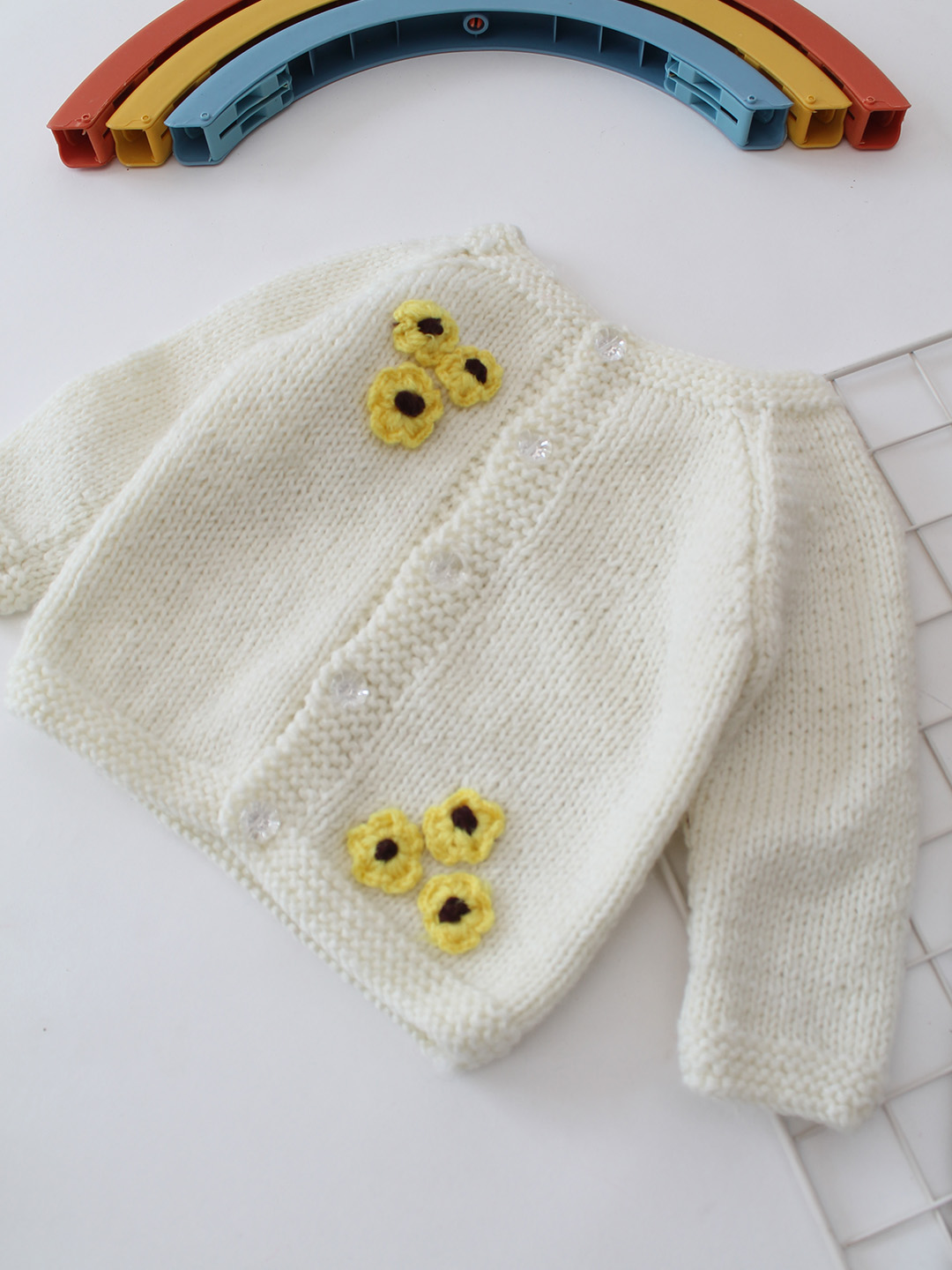 Woonie Handknitted Floral Applique Sweater - Cream