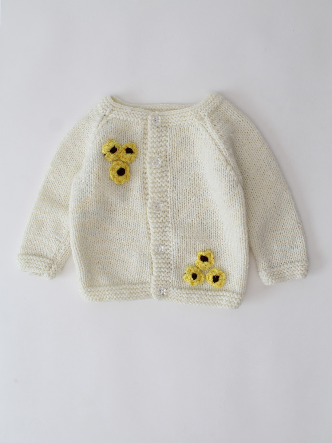 Woonie Handknitted Floral Applique Sweater - Cream