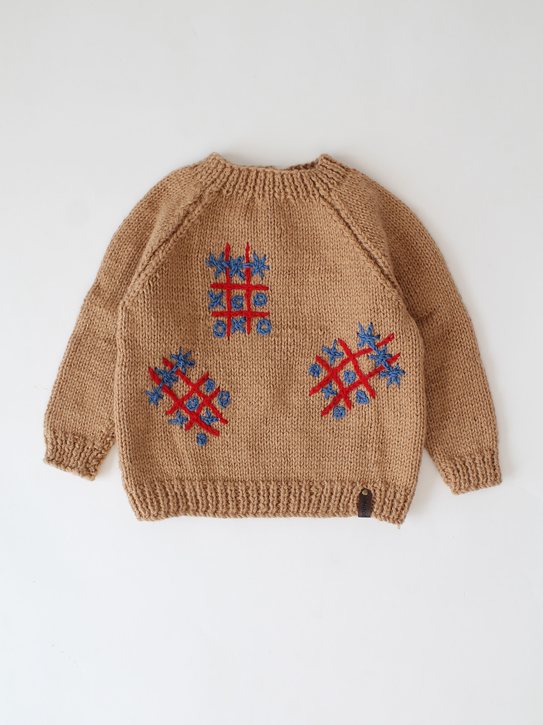 Woonie Handknitted tic-tac-toe Design Sweater - Beige