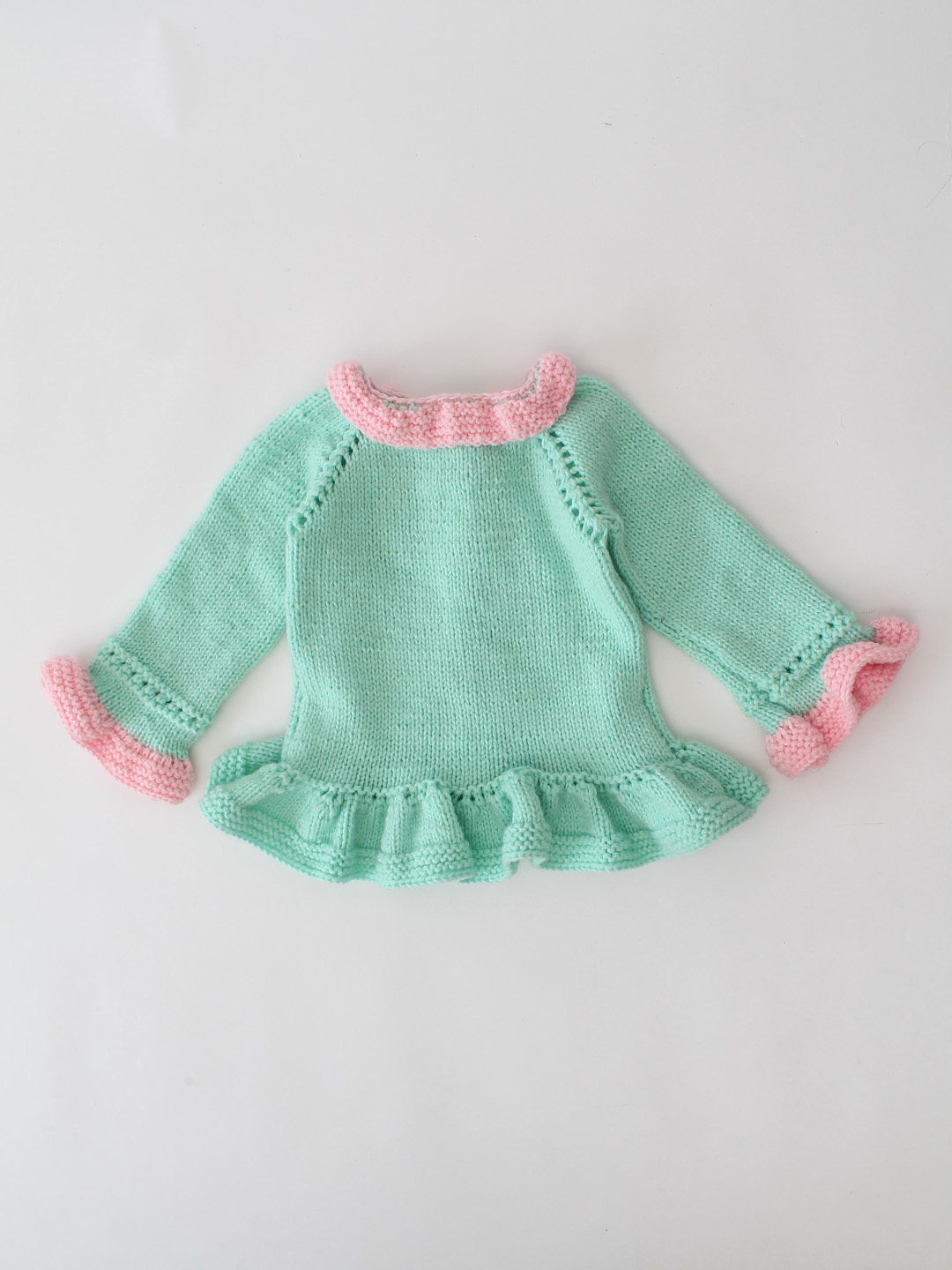 Woonie Handknitted Frilled Sleeve Cardigan - Green