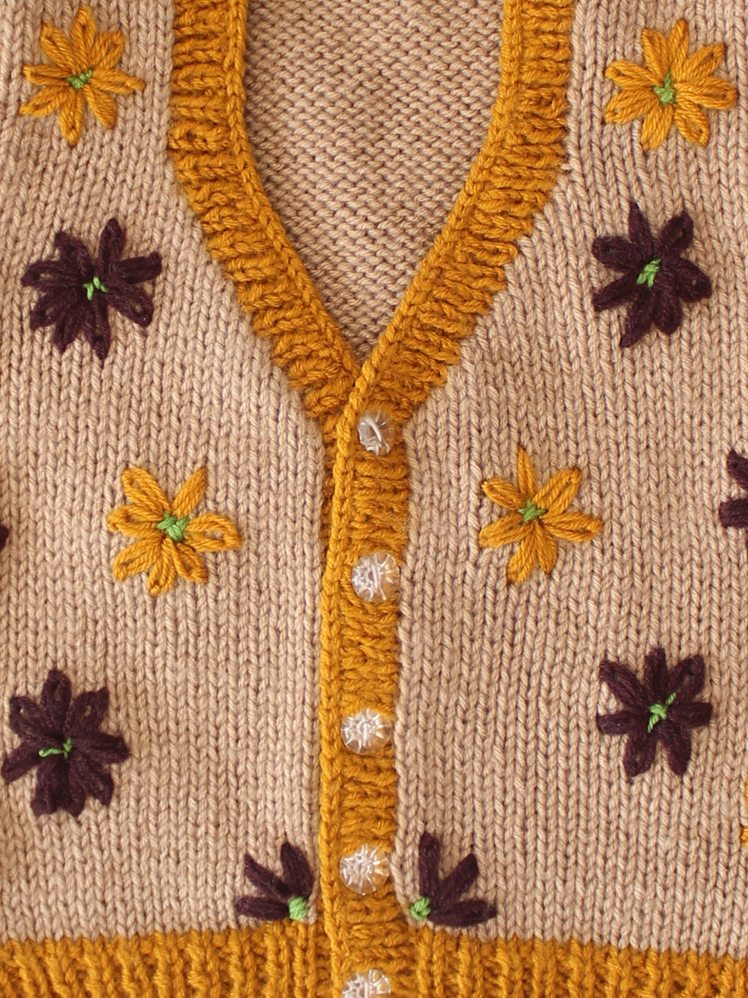 Woonie Handknitted Floral Embroidered Sweater Vest - Beige