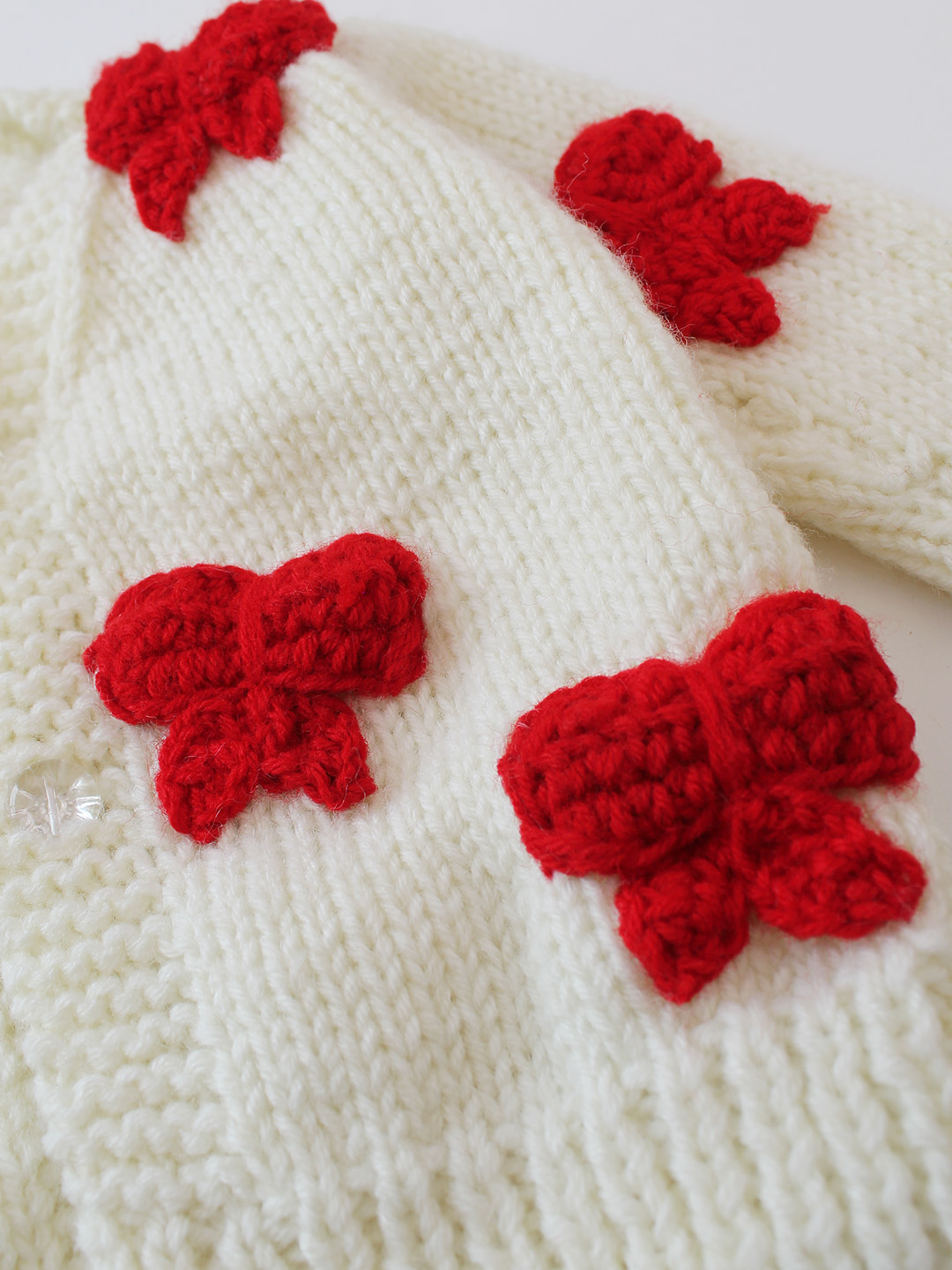 Woonie Handknitted Bow Applique Cardigan - Cream