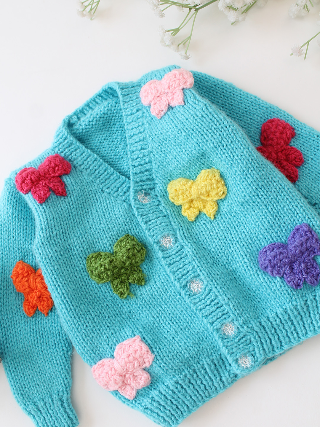 Woonie Handknitted Bow Applique Cardigan - Blue