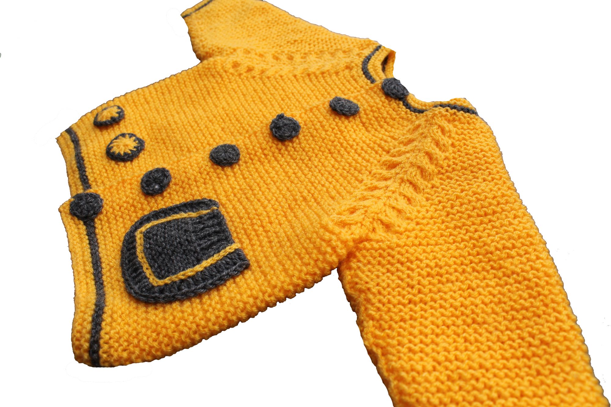 Woonie Handmade Yellow Sweater with Pocket for Kids
