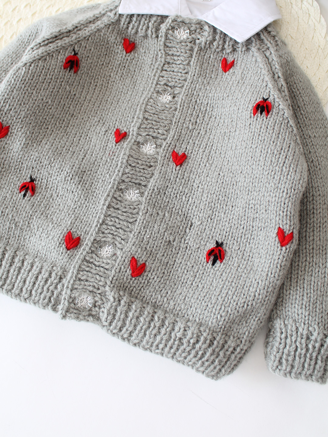 Woonie Handknitted Bee Design Sweater - Grey