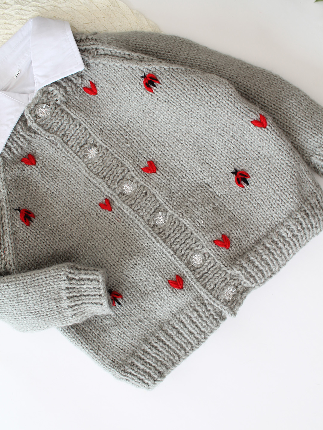 Woonie Handknitted Bee Design Sweater - Grey