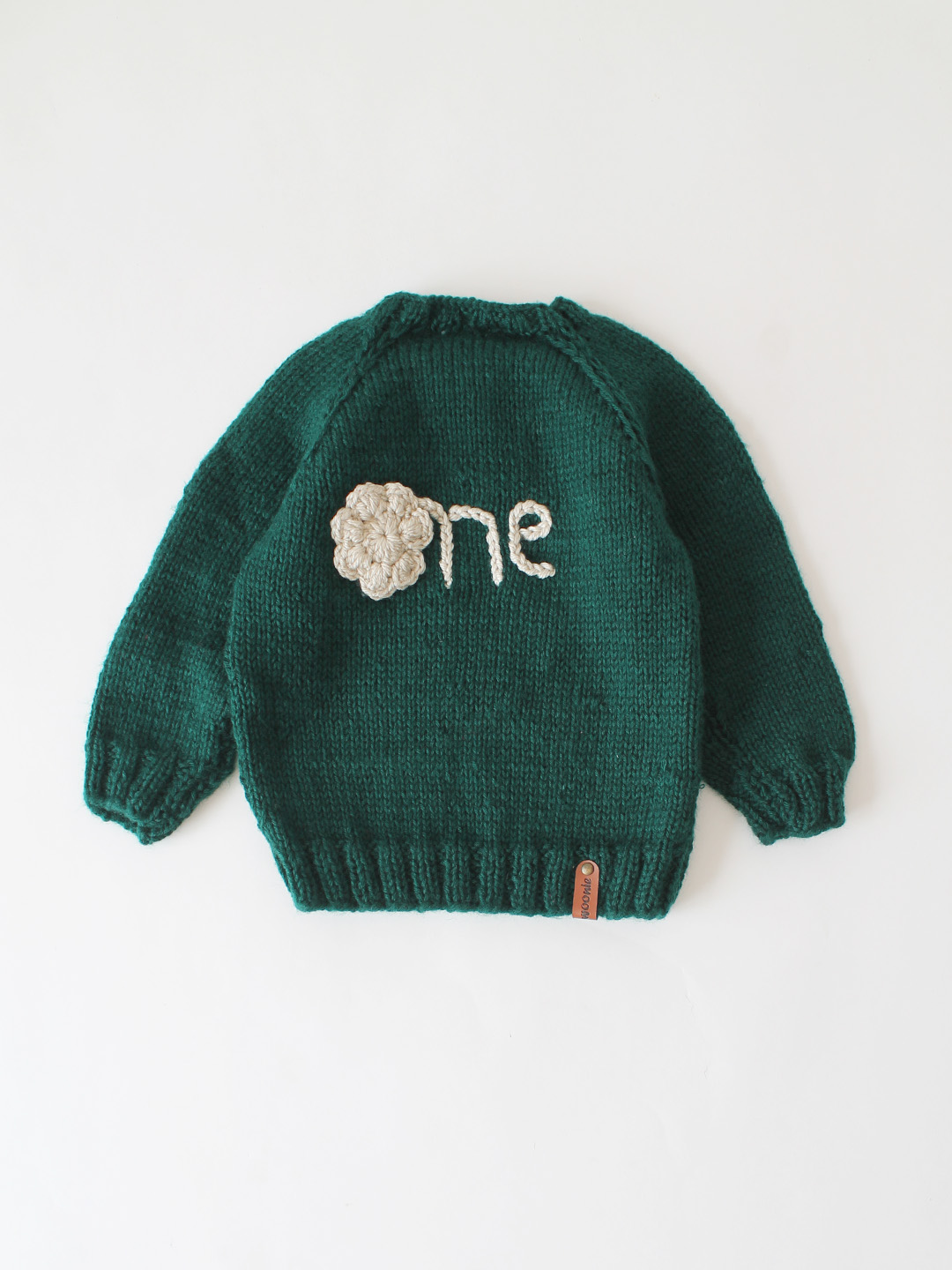 Woonie Handknitted One text Embroidered Sweater - Green