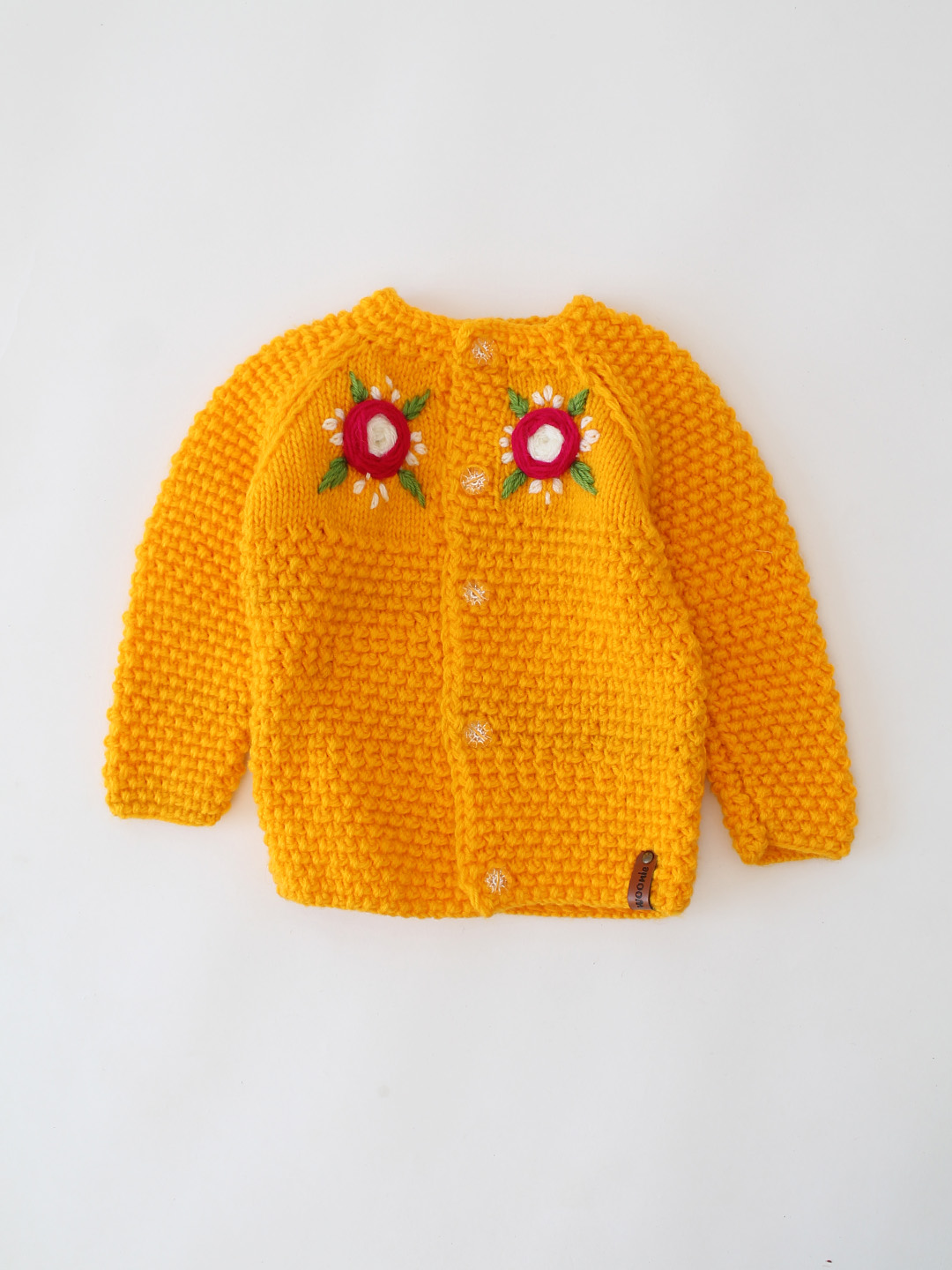 Woonie Handknitted Floral Embroidered Cardigan - Orange