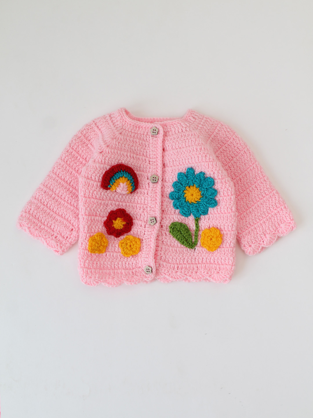 Woonie Crochet Garden Applique Cardigan - Pink