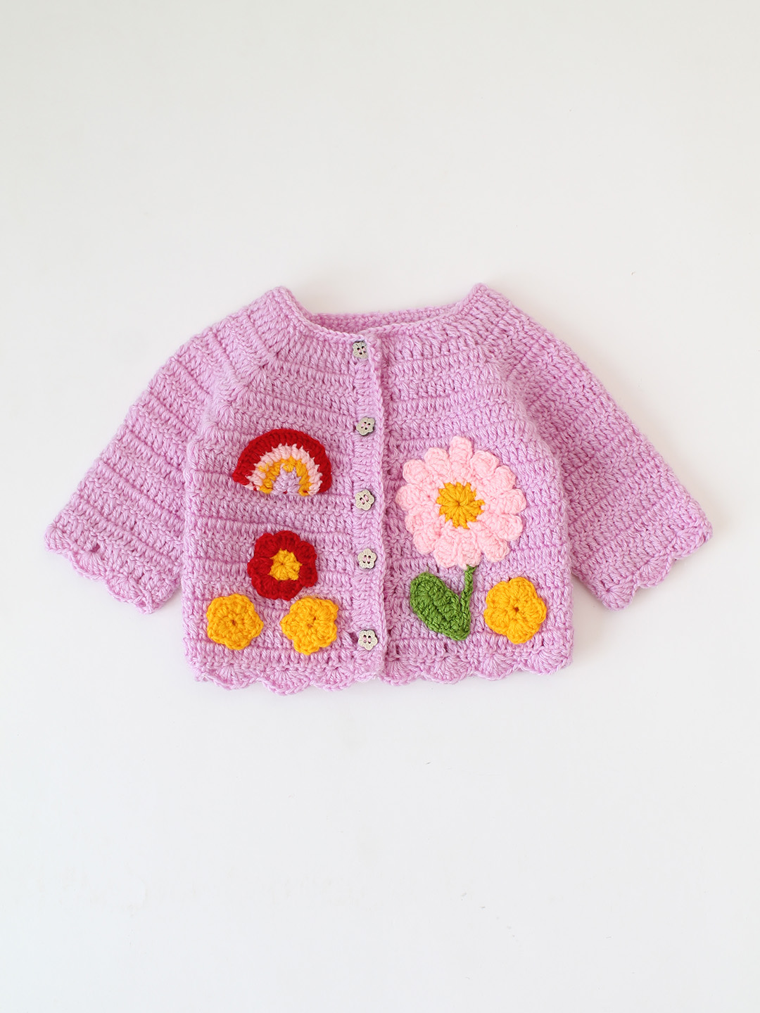 Woonie Crochet Garden Applique Cardigan - Lavender
