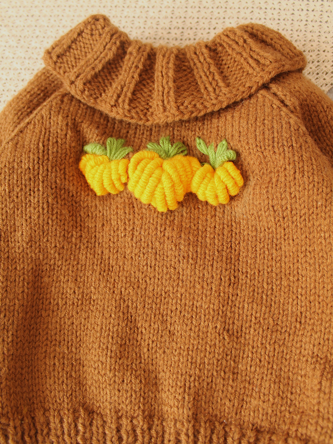 Woonie Handknitted Pumpkin Embroidered Sweater - Brown