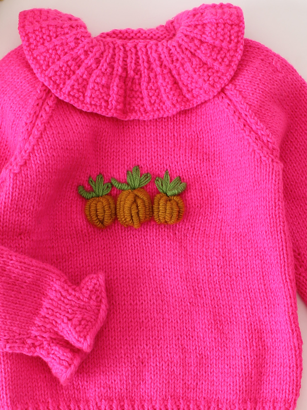 Woonie Handknitted Pumpkin Embroidered Sweater - Pink