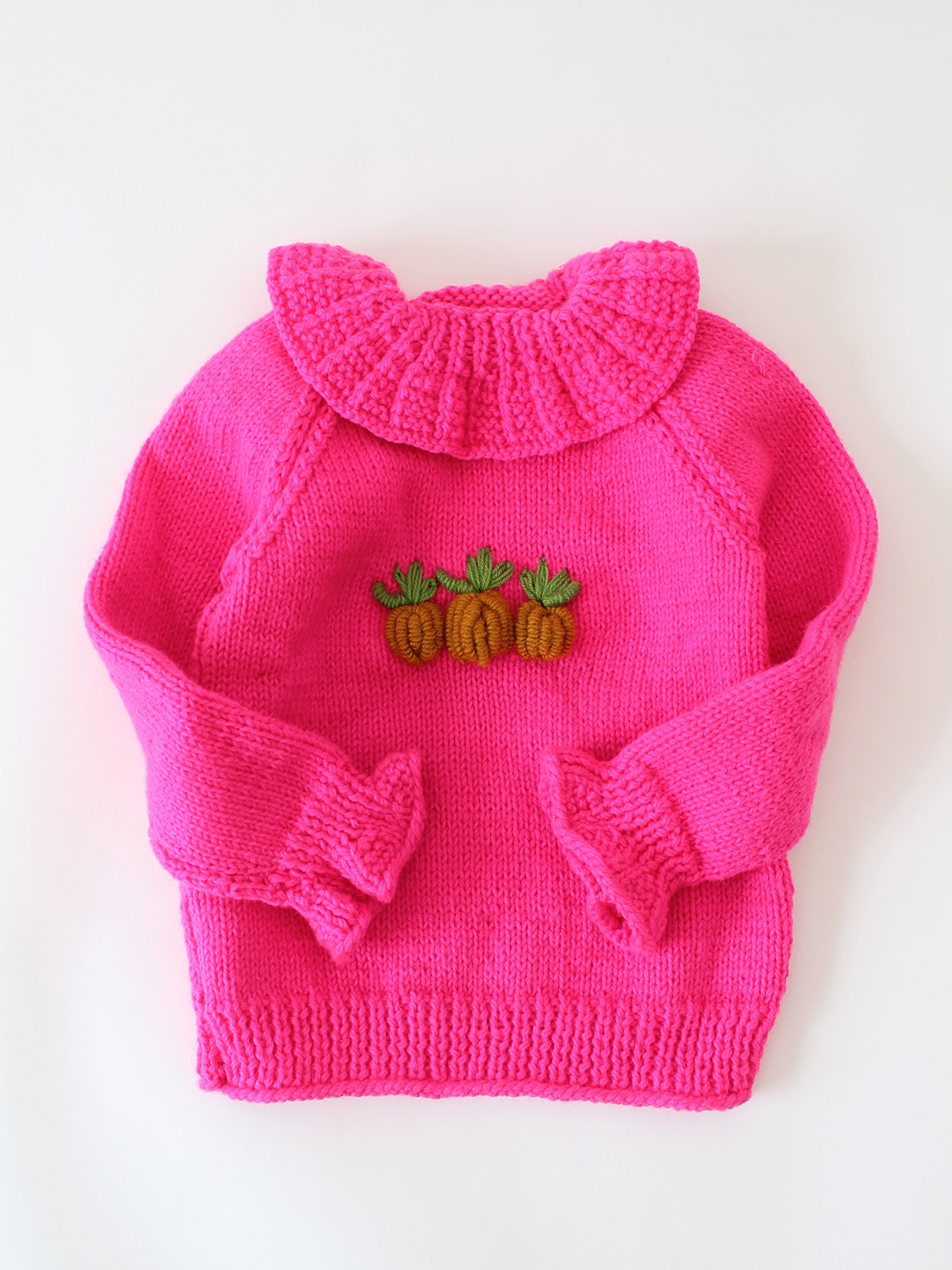 Woonie Handknitted Pumpkin Embroidered Sweater - Pink