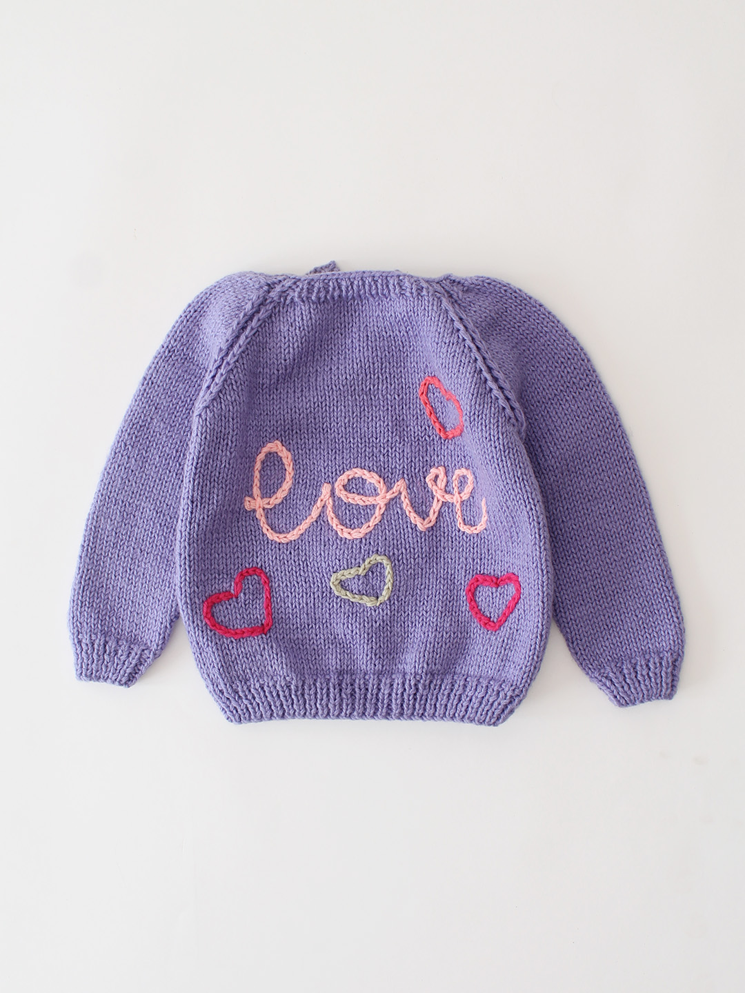 Woonie Handknitted Love Embroidered Pullover - Lavender