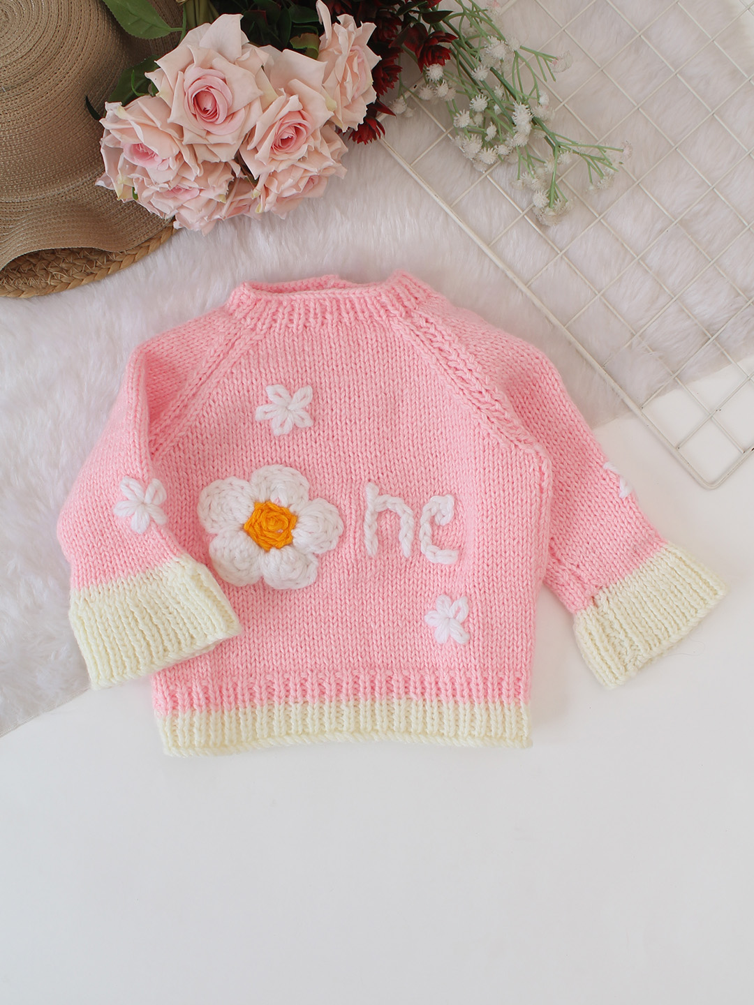 Woonie Handknitted One Text Embroidered Pullover - Pink