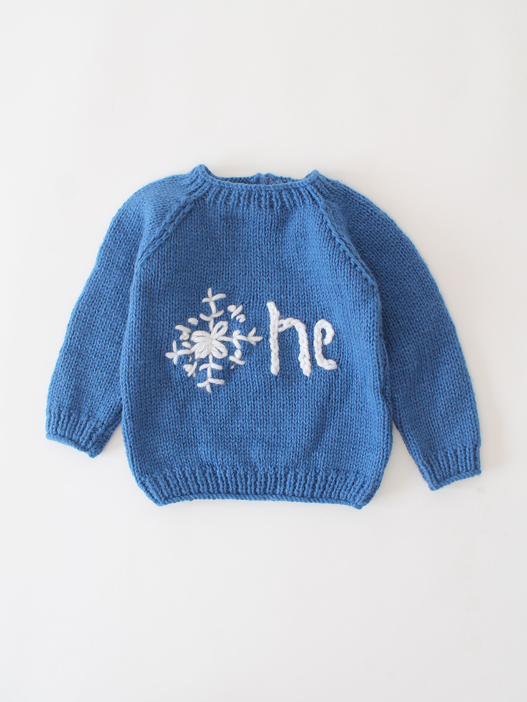 Woonie Handknitted One Text Embroidered Pullover - Blue