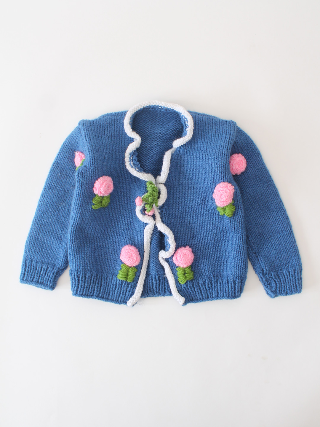Woonie Handknitted Tie- Up Front Cardigan - Blue