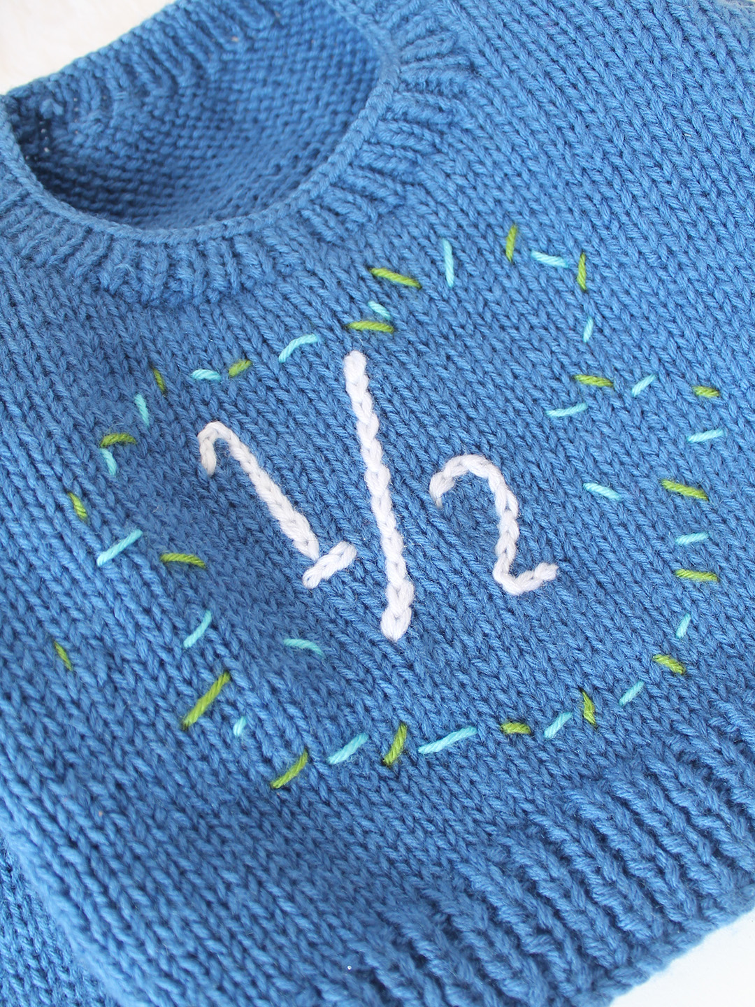 Woonie Handknitted Half Text Embroidered Pullover - Blue