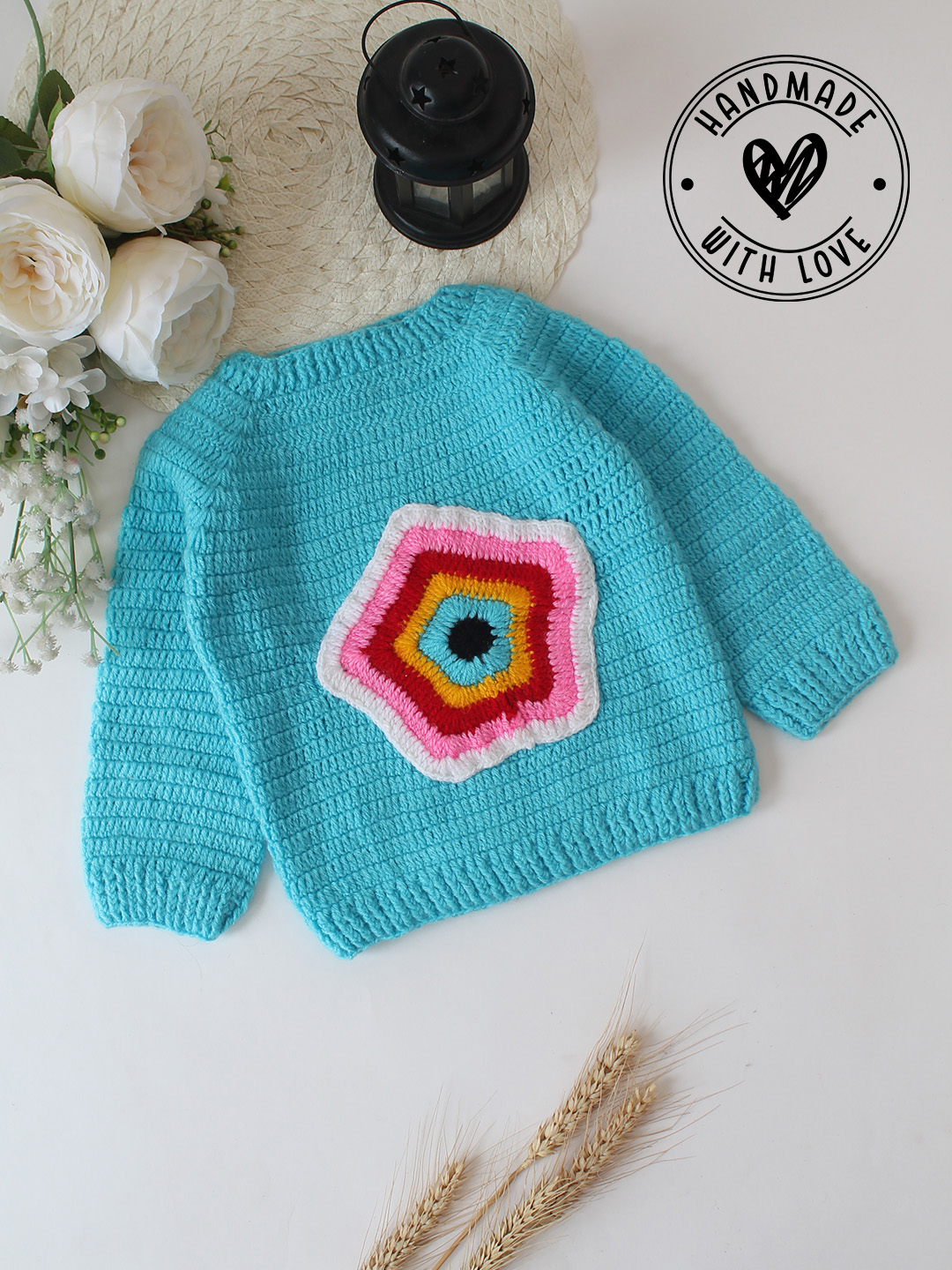 Woonie Handknitted Star Applique Sweater - Blue