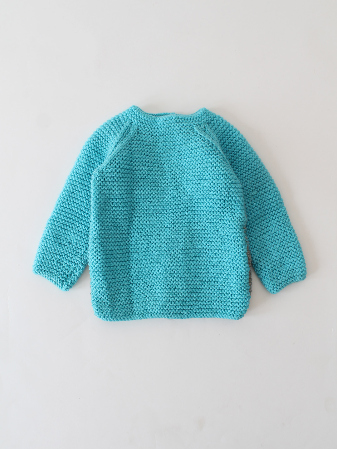 Woonie Handknitted Garter Stitch Bow Sweater - Blue