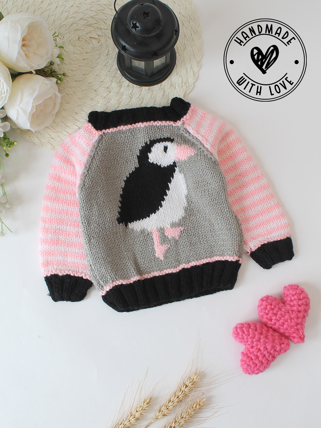Woonie Handknitted Bird Designs Sweater - Grey