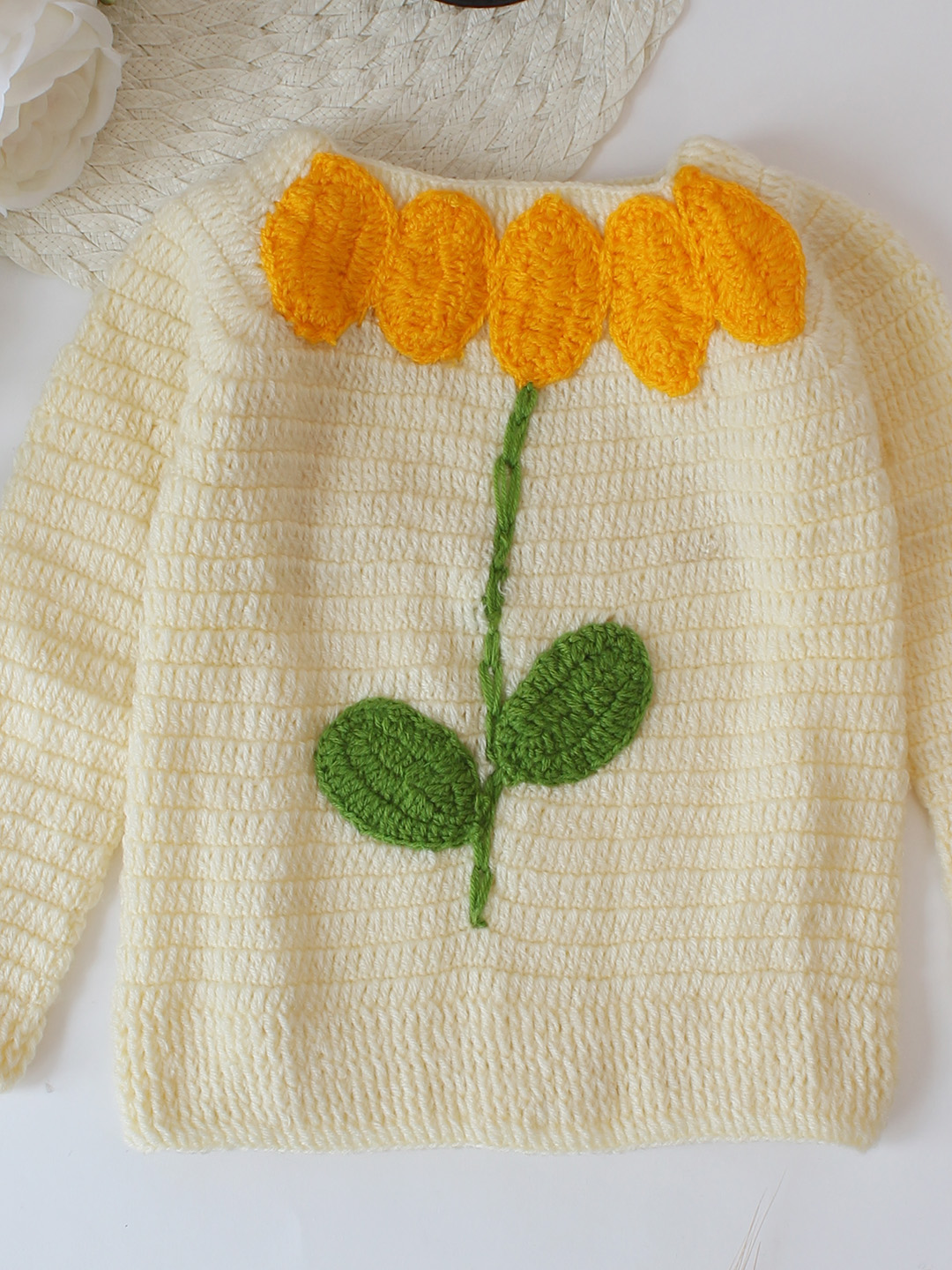 Woonie Crochet Flower Designed Sweater - Cream