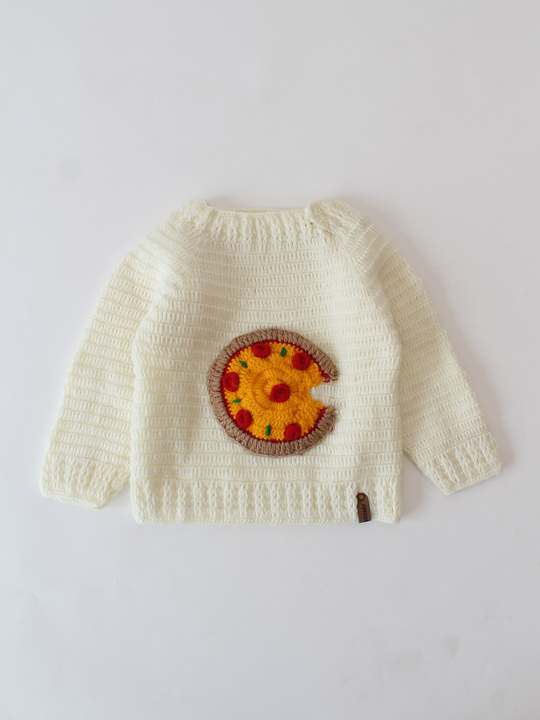 Woonie Crochet Pizza Designed Sweater - Cream