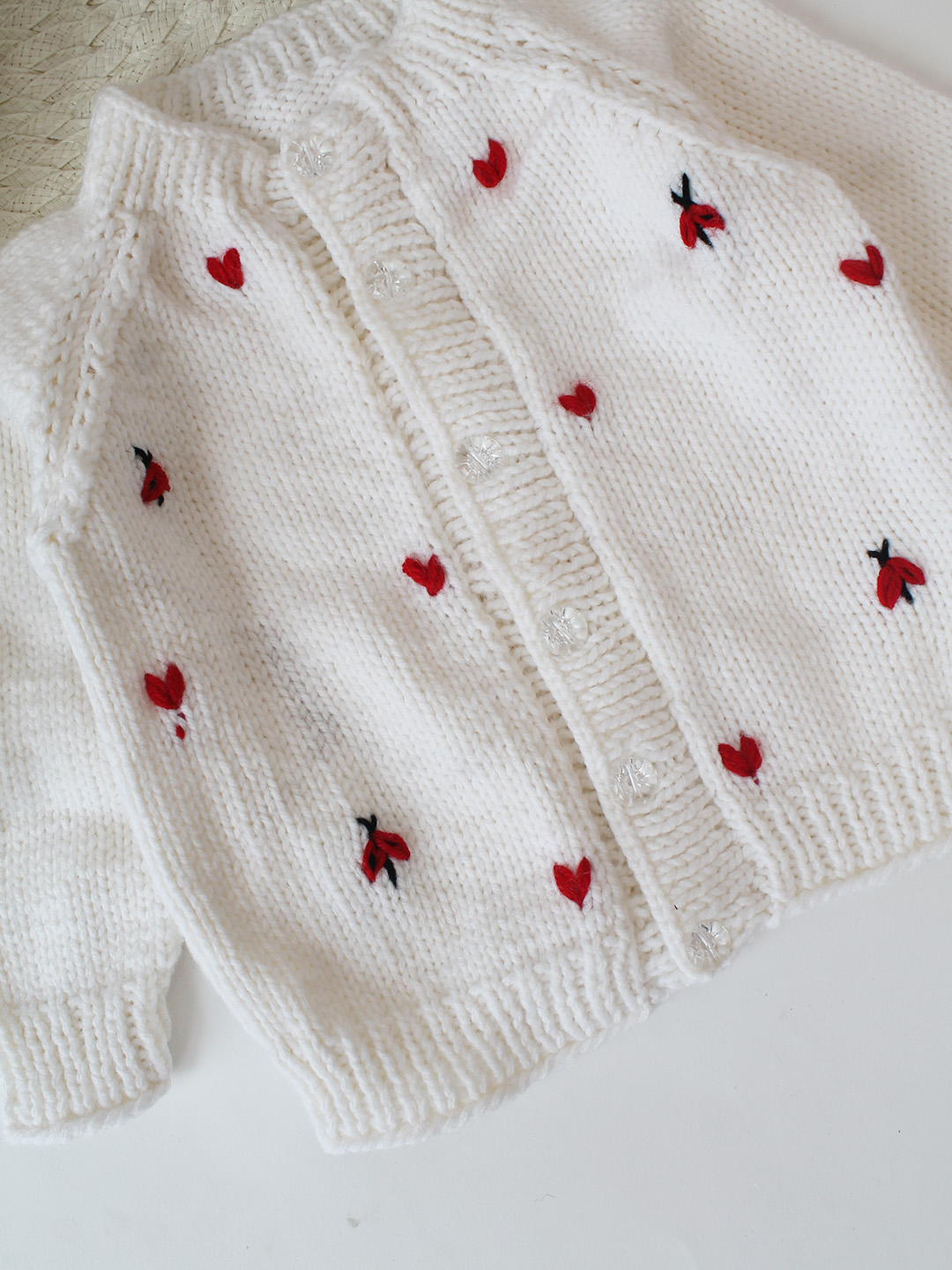 Woonie Handknitted Bug and Bee Embroidered Sweater - White