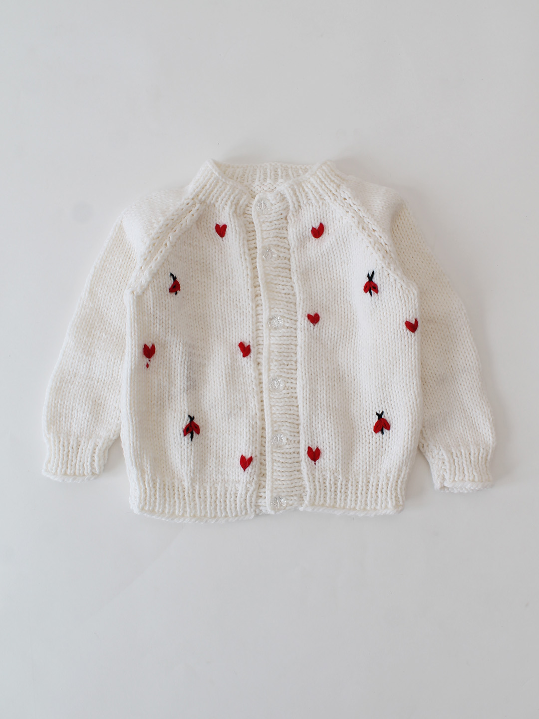 Woonie Handknitted Bug and Bee Embroidered Sweater - White