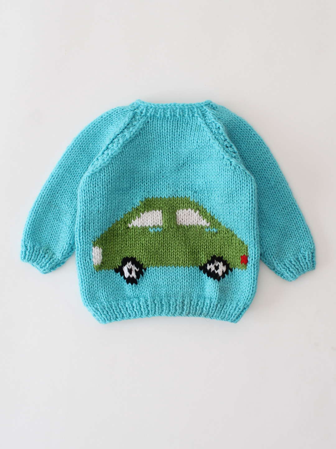 Woonie Handknitted Car Intarsia Sweater - Blue