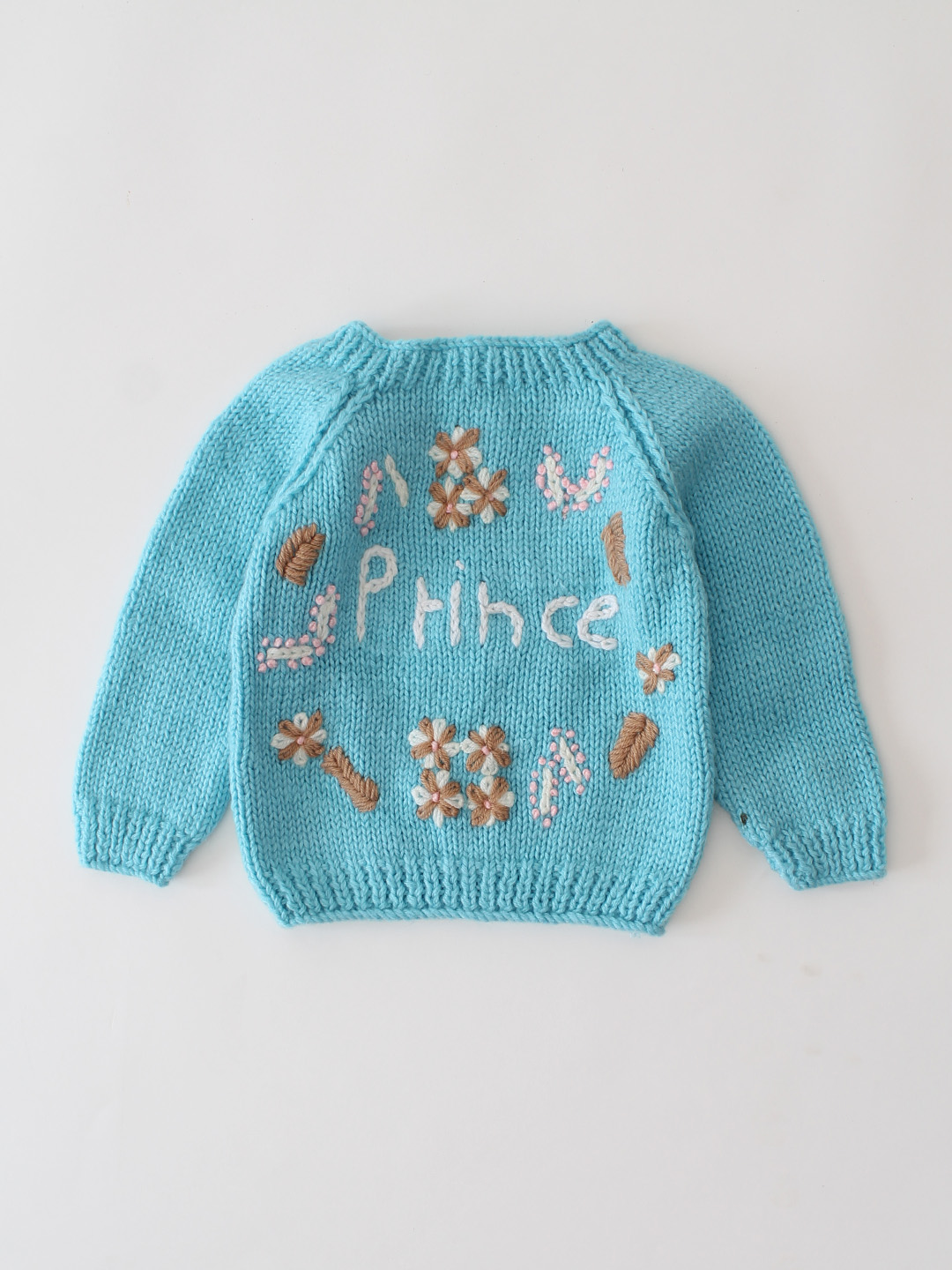 Woonie Handknitted Prince Text Embroidered Sweater - Blue