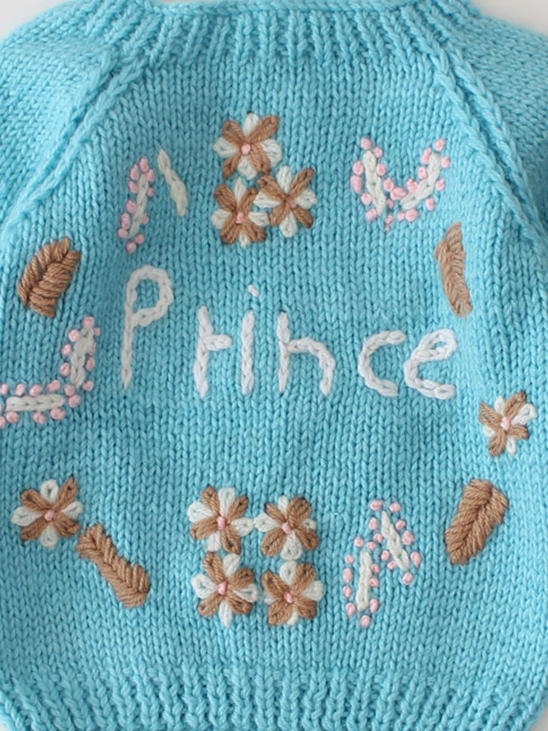 Woonie Handknitted Prince Text Embroidered Sweater - Blue