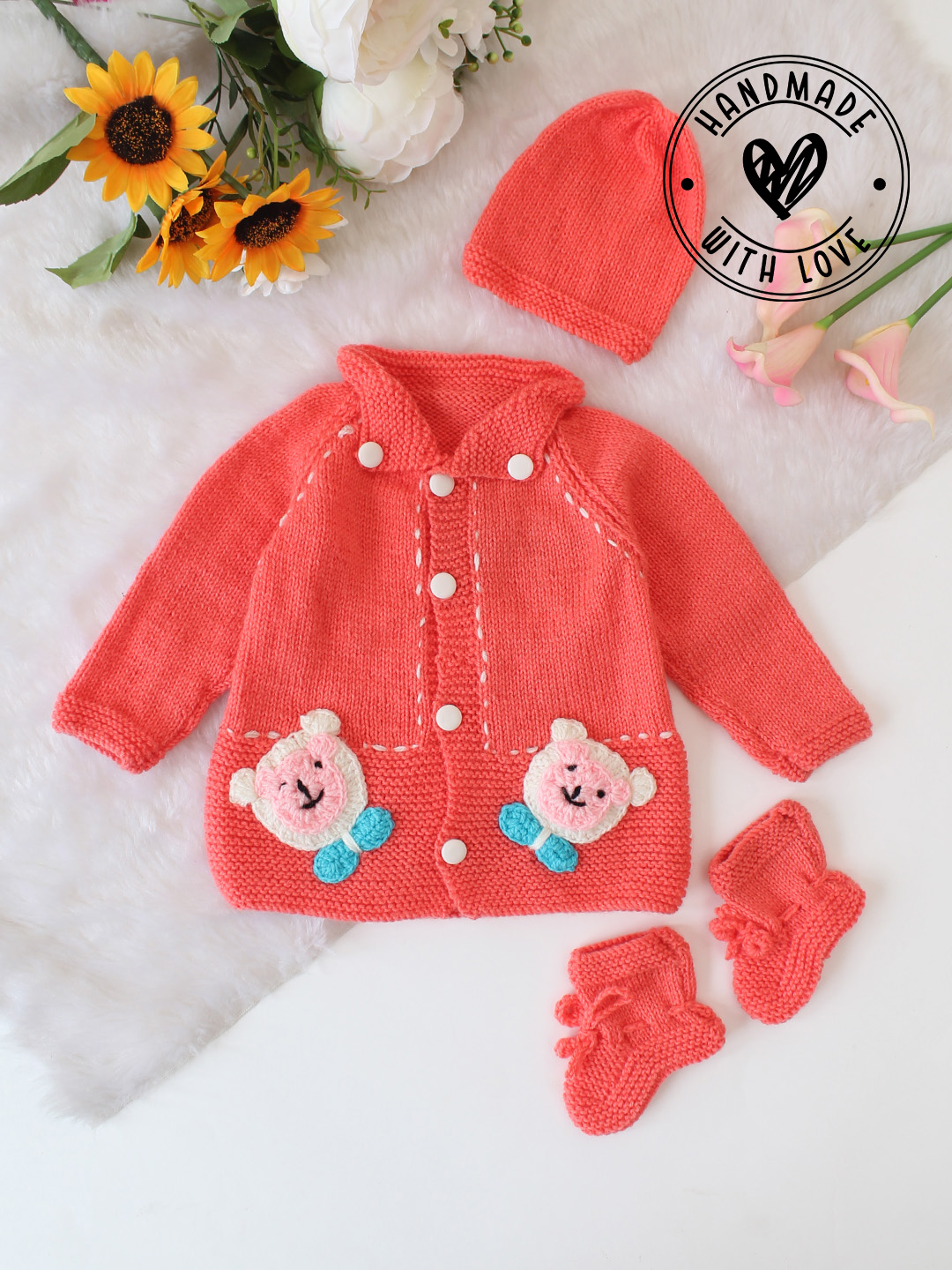 Woonie Handknitted Collar Detailed Cardigan - Orange