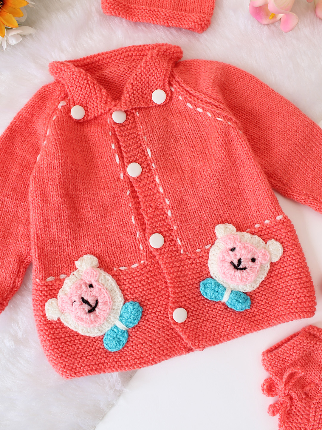 Woonie Handknitted Collar Detailed Cardigan - Orange
