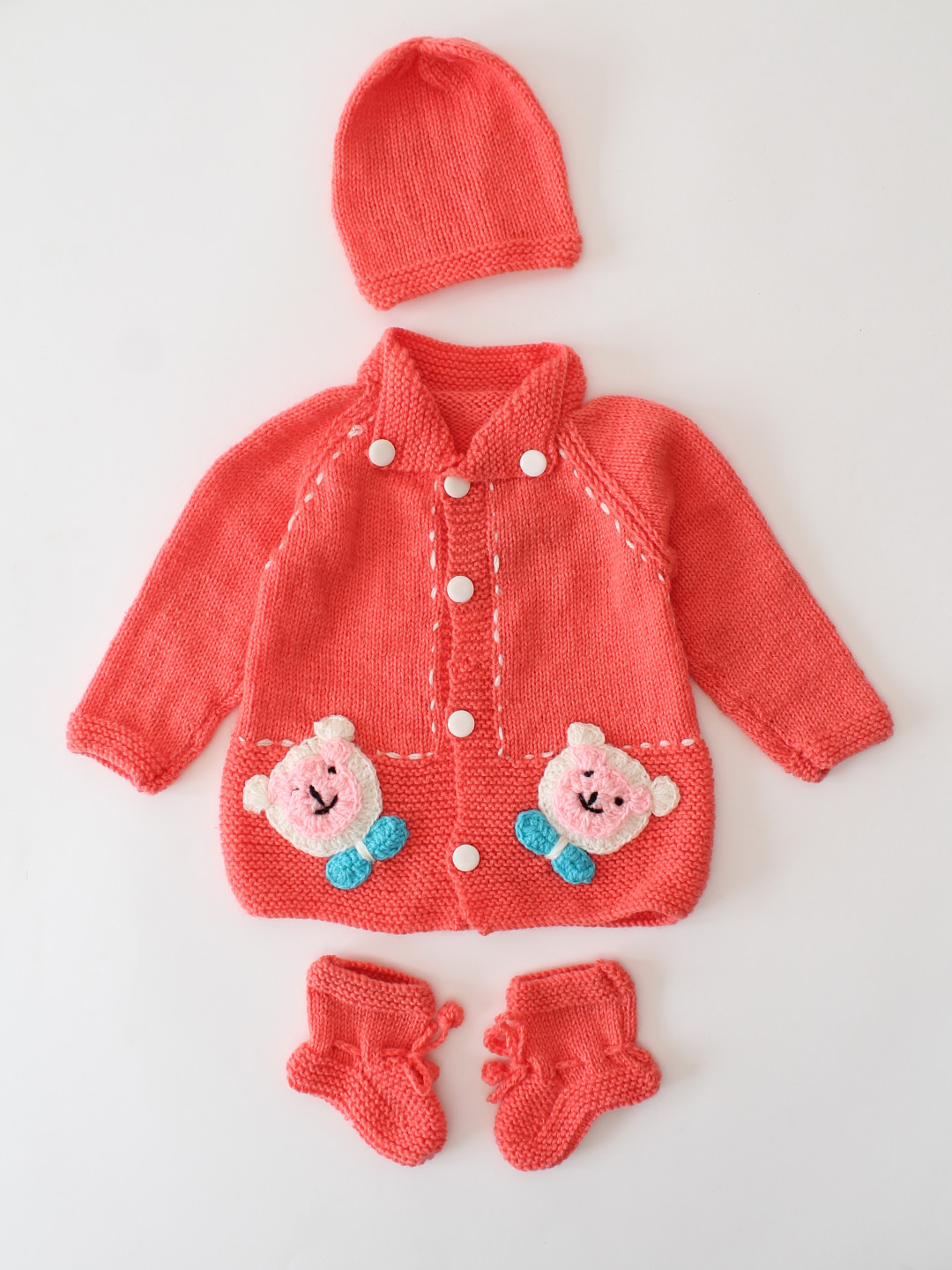Woonie Handknitted Collar Detailed Cardigan - Orange