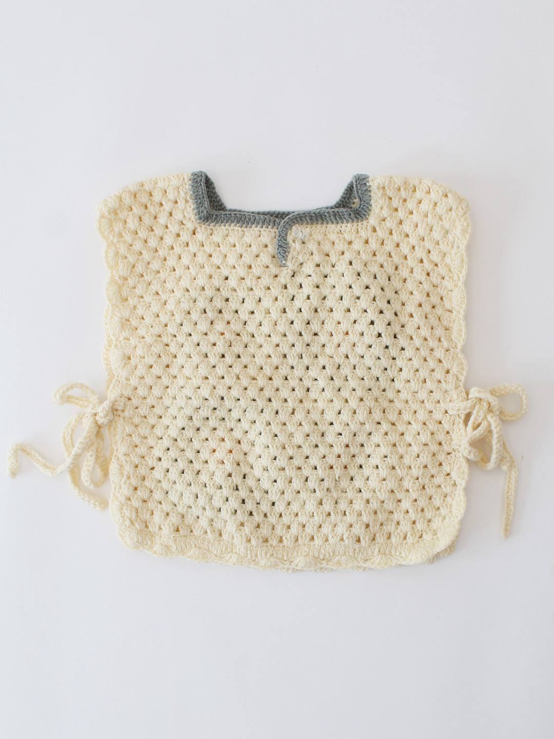 Woonie Handknitted Floral Sweater Vest with Side Tie ups - Cream